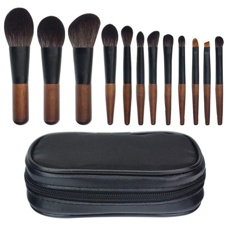12Pcs Portable Makeup Brush Set Mini Cosmetic Brush Kit for Foundation Powder Lipstick Highlight Eyeshadow - Style A