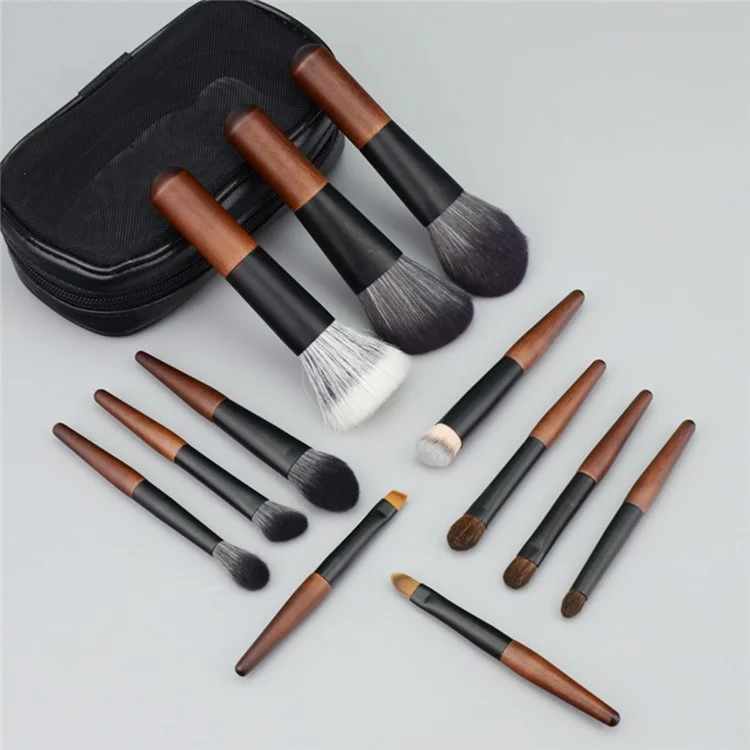 12Pcs Portable Makeup Brush Set Mini Cosmetic Brush Kit for Foundation Powder Lipstick Highlight Eyeshadow - Style A