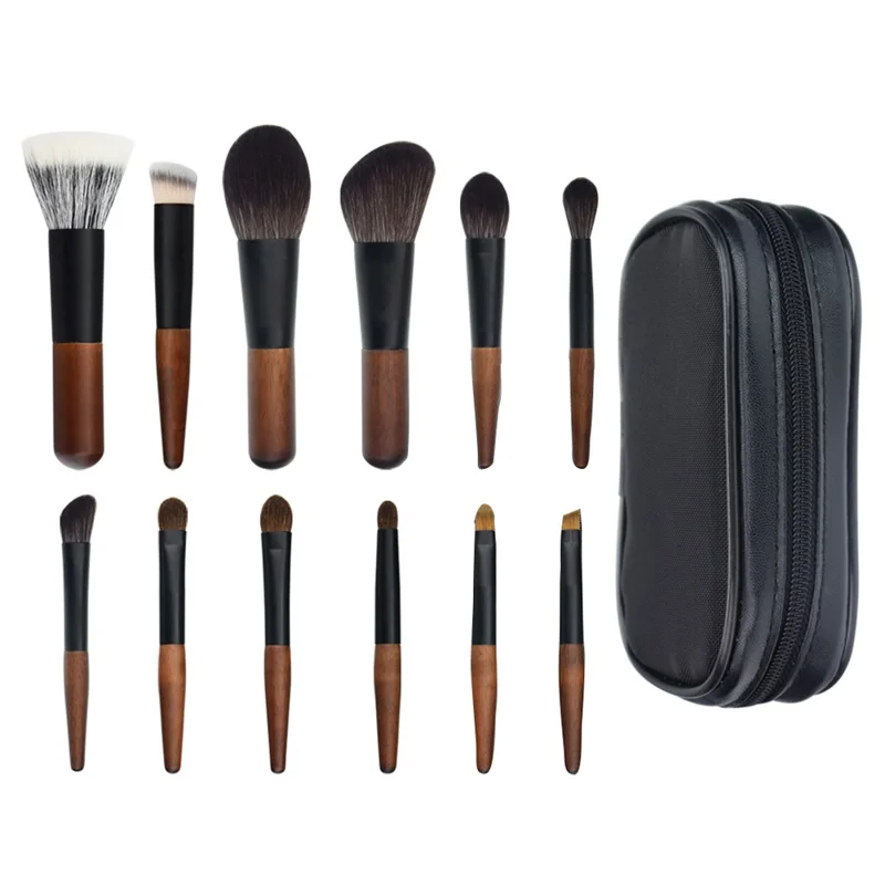 12 pezzi Set Pennelli Trucco Portatili Mini Kit Cosmetici per Fondotinta Polvere Rossetto Evidenziatore Ombretto - Stile B