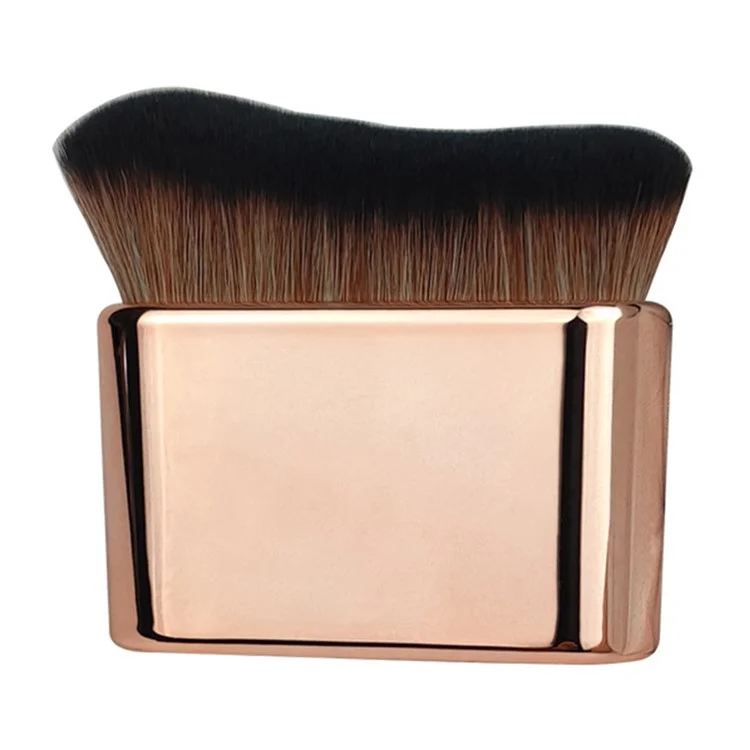 Cepillo de maquillaje de pelo suave con mango chapado en electroplata para base líquida, crema y polvo, color oro rosa