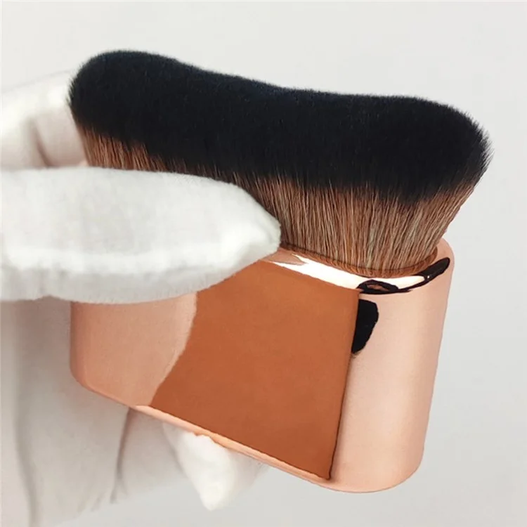 Cepillo de maquillaje de pelo suave con mango chapado en electroplata para base líquida, crema y polvo, color oro rosa