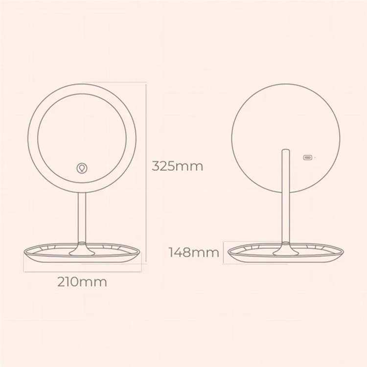 XIAOMIYOUPIN JORDAN&JUDY NV543 Miroir de Maquillage HD de 8 pouces avec Éclairage LED Rempli de 3 Couleurs et Variateur - Blanc