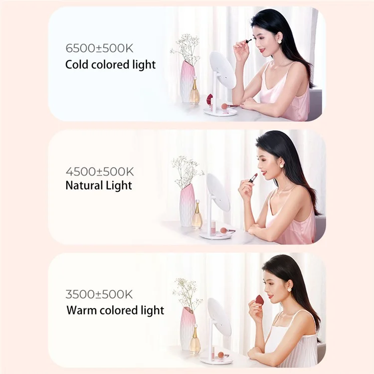 XIAOMIYOUPIN JORDAN&JUDY NV543 Miroir de Maquillage HD de 8 pouces avec Éclairage LED Rempli de 3 Couleurs et Variateur - Blanc