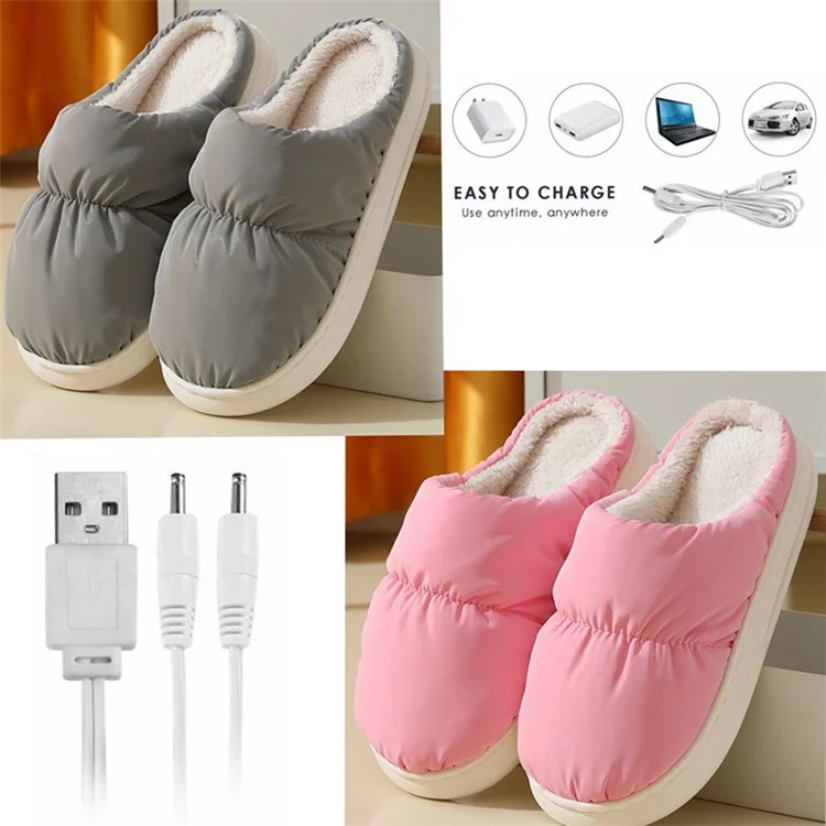 1 Pair Electric USB Heating Slippers Foot Warmer Winter Warm Slippers Shoes - Pink