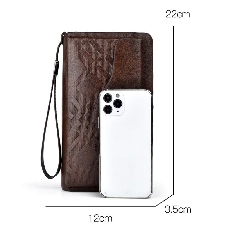 WEIXIER W124 Business Men PU Leather Long Wallet Dual Layer Zipper Clutch with Wrist Strap - Black