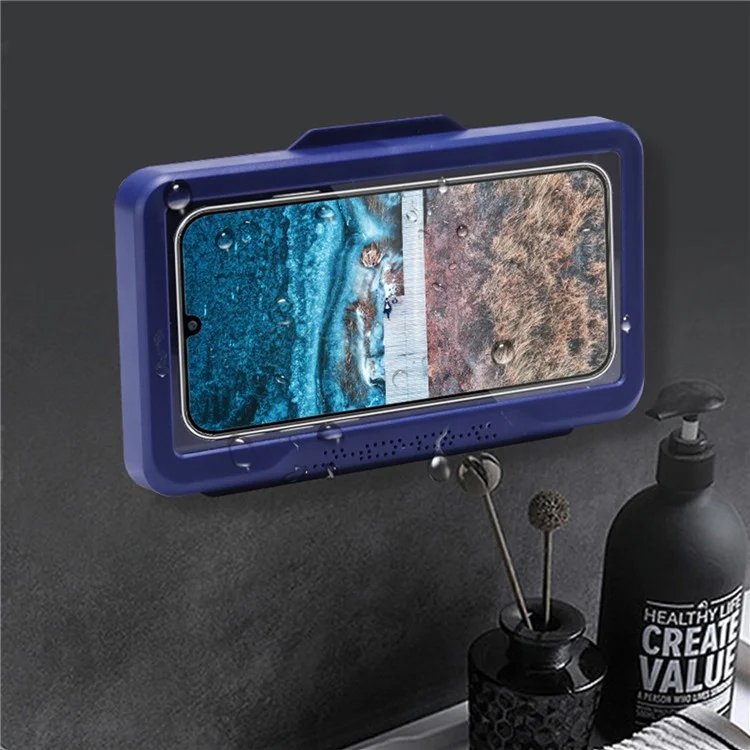 Duschtelefon-Halter, wasserdichte Handyhülle mit Touchscreen, Wandaufhängung, Aufbewahrungsbox - Blau