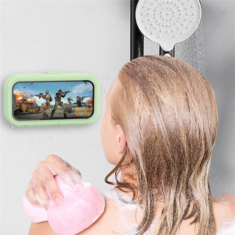 Touch Screen Mobile Phone Holder Bathroom Waterproof Rotatable Wall Phone Case - Green