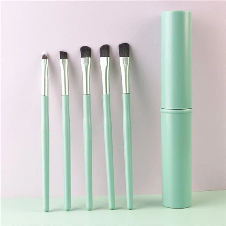 5 piezas / Juego de brochas de maquillaje para sombra de ojos, cejas, labios, sombra de nariz y contorno facial - Verde