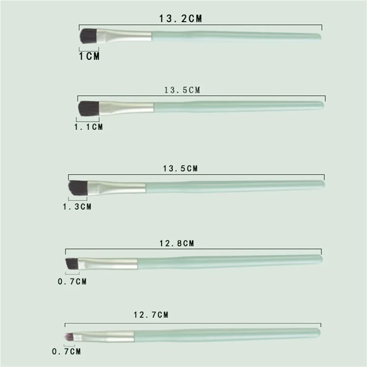 5 piezas / Juego de brochas de maquillaje para sombra de ojos, cejas, labios, sombra de nariz y contorno facial - Verde
