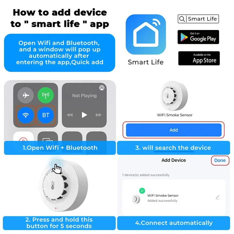 228WT-W 2-in-1 WiFi Smoke Detector with Temperature & Humidity Sensor Support Sound Alarm / Voice Control