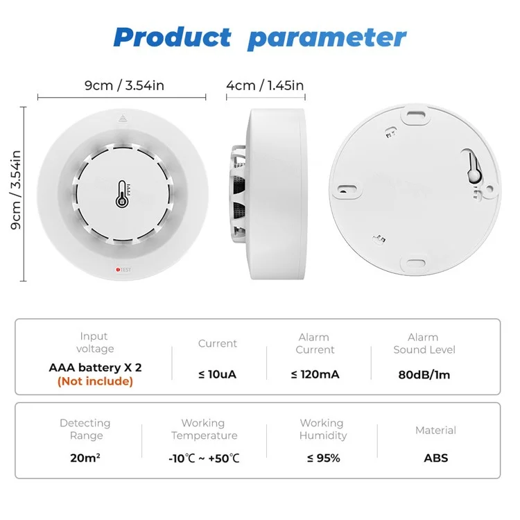 228WT-W 2-in-1 WiFi Smoke Detector with Temperature & Humidity Sensor Support Sound Alarm / Voice Control