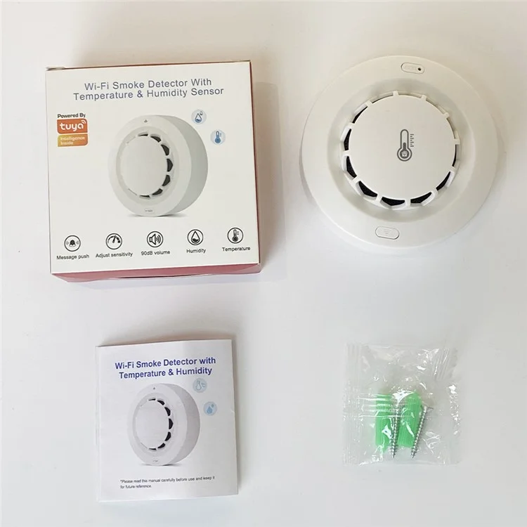 228WT-W 2-in-1 WiFi Smoke Detector with Temperature & Humidity Sensor Support Sound Alarm / Voice Control