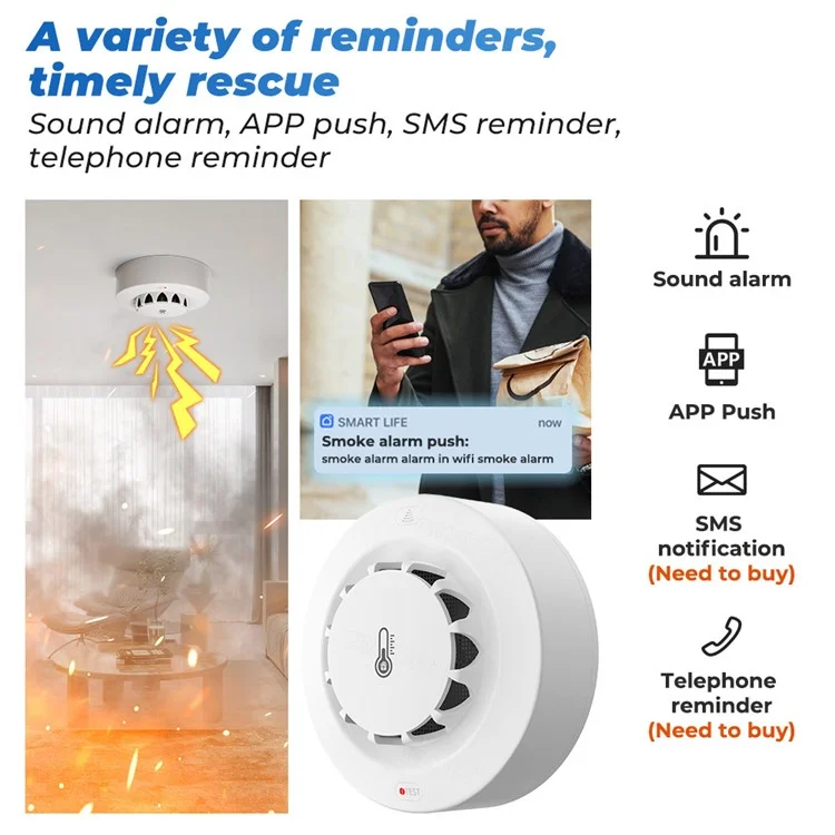 228WT-W 2-in-1 WiFi Smoke Detector with Temperature & Humidity Sensor Support Sound Alarm / Voice Control