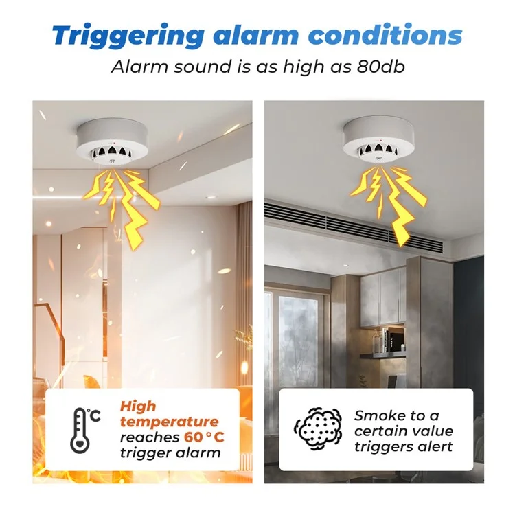 228WT-W 2-in-1 WiFi Smoke Detector with Temperature & Humidity Sensor Support Sound Alarm / Voice Control