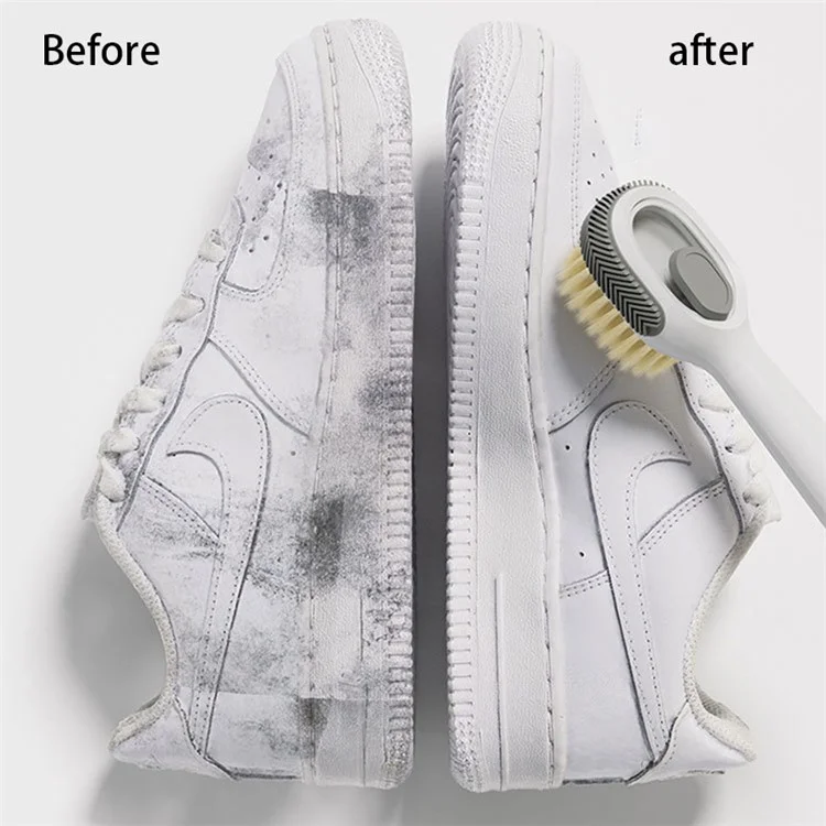 Spazzola per scarpe a setole morbide con manico lungo, strumento di pulizia domestica - Bianco Grigio