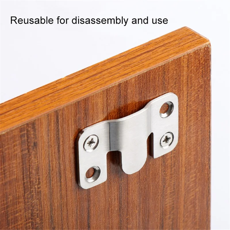 5 Pairs Stainless Steel Interlock Hanging Buckle Flush Mount Bracket Furniture Connector Wall Picture Frame Hanger, Size L - Brushed