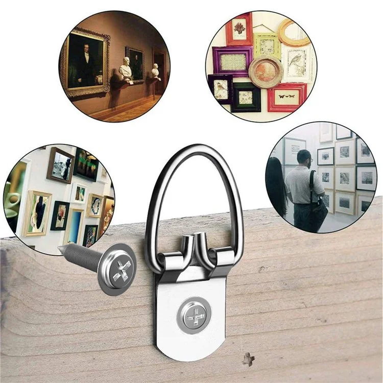 DKDH-2 25Pcs Silver D-Ring Picture Hangers Single Hole Clasps for Artwork Clock Paintings Photos Frame