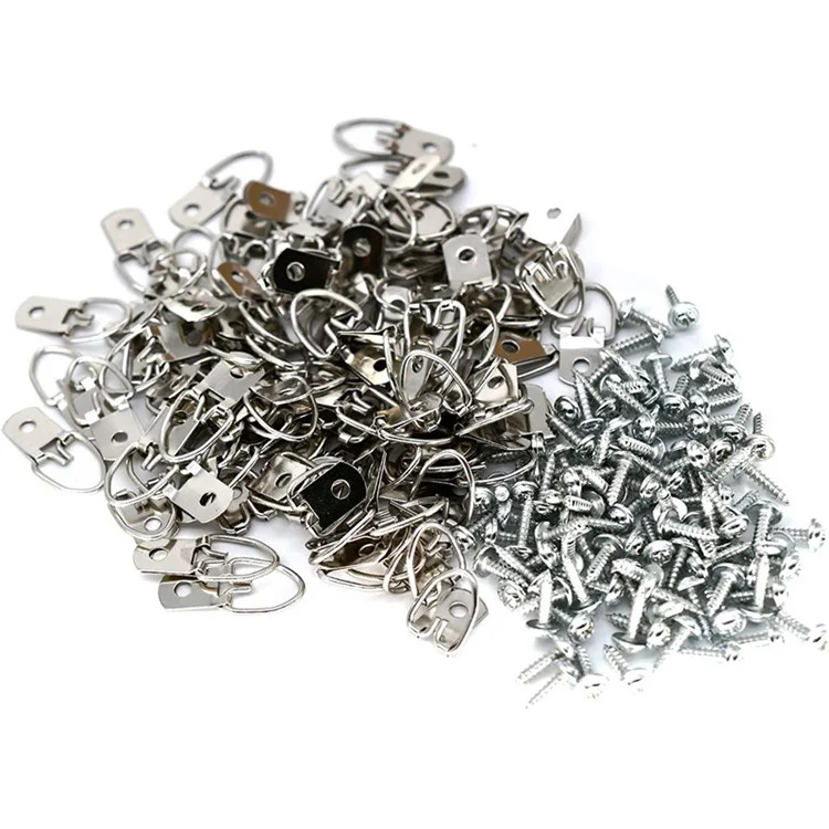 DKDH-2 25Pcs Silver D-Ring Picture Hangers Single Hole Clasps for Artwork Clock Paintings Photos Frame