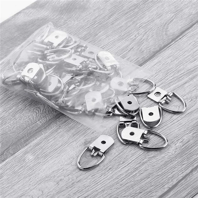DKDH-2 25Pcs Silver D-Ring Picture Hangers Single Hole Clasps for Artwork Clock Paintings Photos Frame