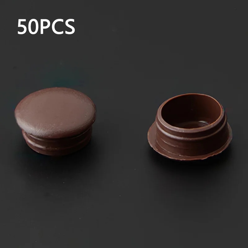 50Pcs / Pack 15mm Screw Hole Plugs PP Plastic Drill Hole Caps for Furniture Cupboard - Dark Brown