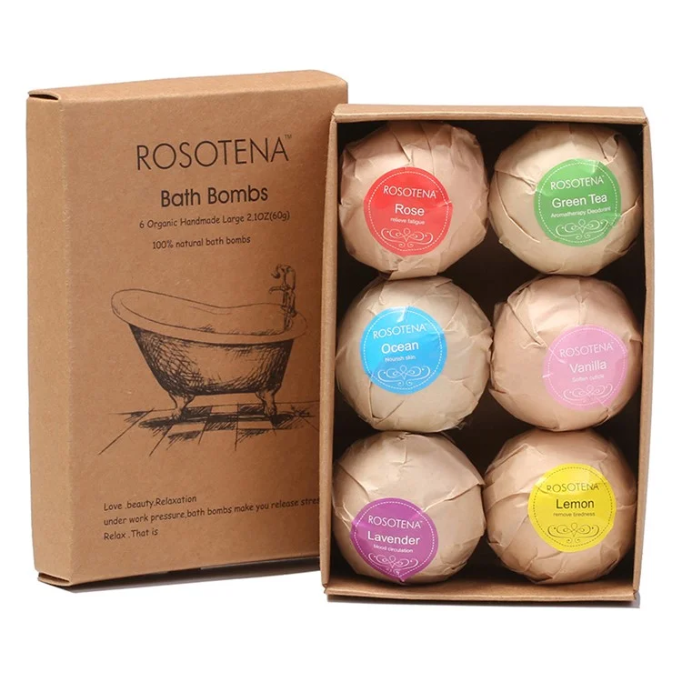 ROSOTENA 6Pcs / Box Bath Bombs Organic Handmade Fizzy Bathbombs Birthday Anniversary Gift