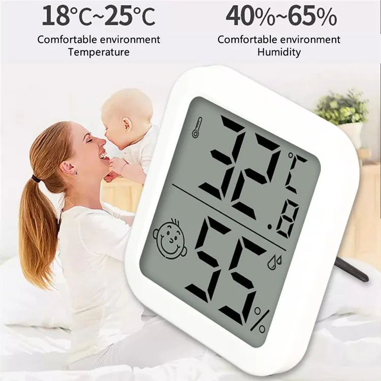 0408 Multi-Function Digital Thermometer Hygrometer LCD Screen Display Temperature and Humidity Meter, White