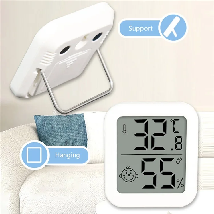 0408 Multi-Function Digital Thermometer Hygrometer LCD Screen Display Temperature and Humidity Meter, White