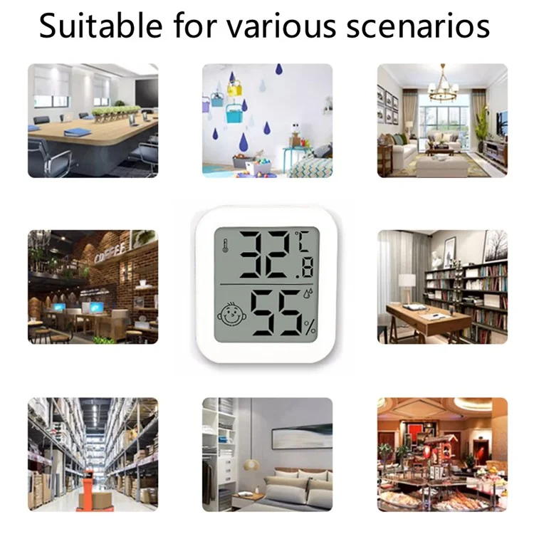 0408 Multi-Function Digital Thermometer Hygrometer LCD Screen Display Temperature and Humidity Meter, White