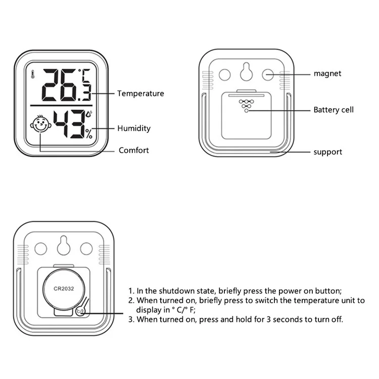0408 Multi-Function Digital Thermometer Hygrometer LCD Screen Display Temperature and Humidity Meter, White