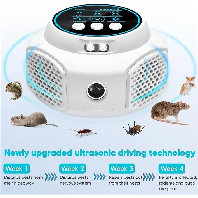 Ultrasonic Pest Repeller 360-Degree Rodent Mice Repellent Mouse Deterrent Rat Repeller for Attic Garage Barn - White / US Plug