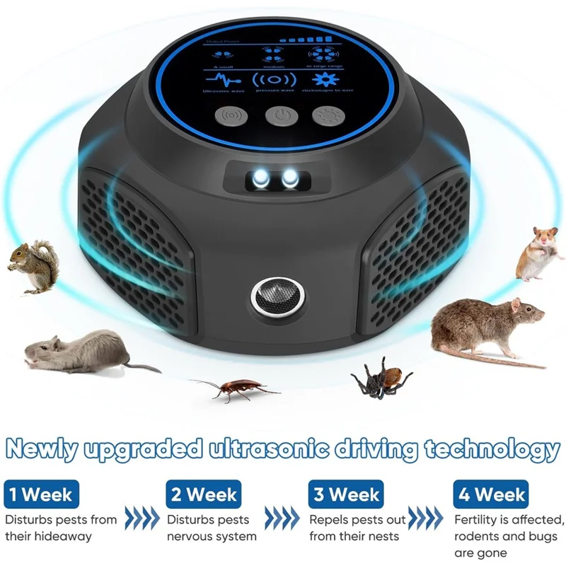 Ultrasonic Pest Repeller 360-Degree Rodent Mice Repellent Mouse Deterrent Rat Repeller for Attic Garage Barn - Black / UK Plug