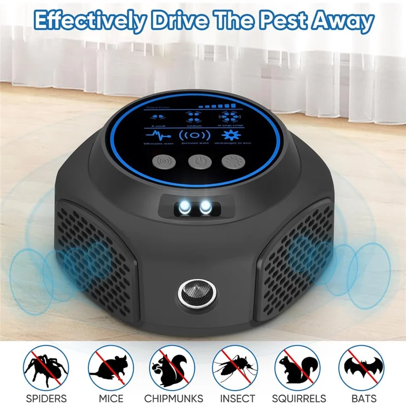 Ultrasonic Pest Repeller 360-Degree Rodent Mice Repellent Mouse Deterrent Rat Repeller for Attic Garage Barn - Black / UK Plug