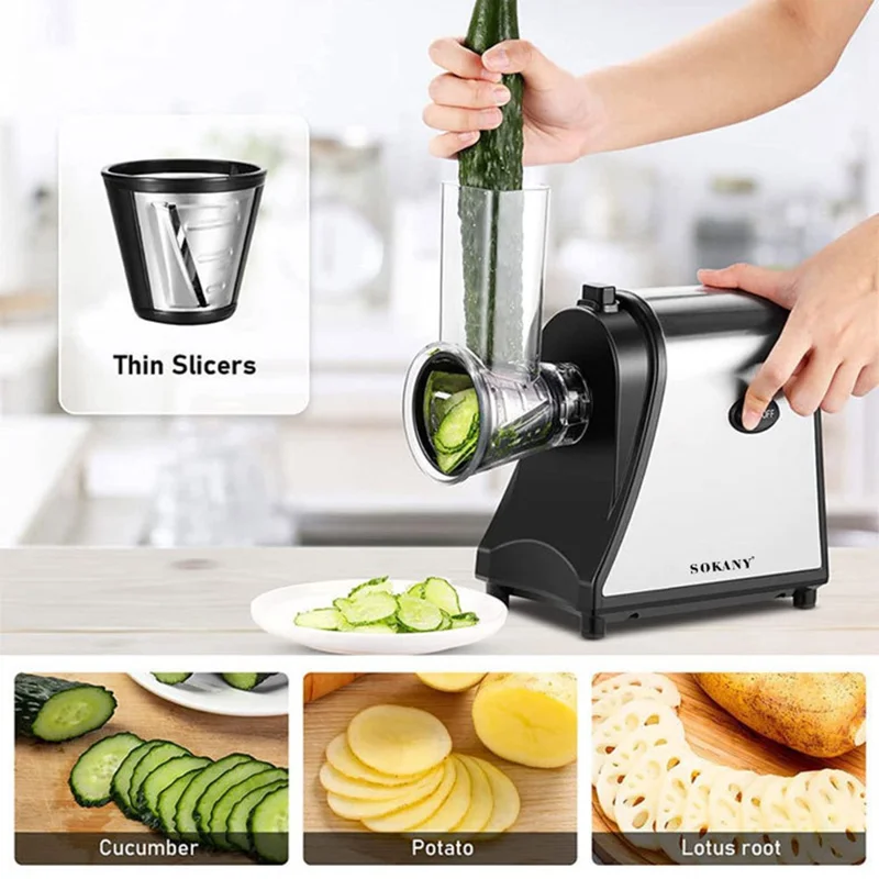 SOKANY 1178 Kitchen Vegetable Slicer Electric Peanuts Grinder Multifunctional Potato Carrot Grater (NO FDA Certificate) - EU Plug