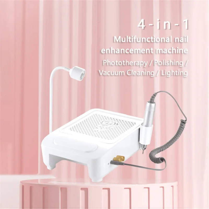 XZM-102 Multi-function 4-in-1 Nail Drill Machine Dust Collector Salon Nail Kit Gift with LED Desk Lamp - US Plug