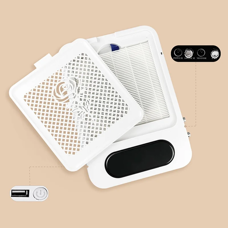 XZM-102 Multi-function 4-in-1 Nail Drill Machine Dust Collector Salon Nail Kit Gift with LED Desk Lamp - US Plug