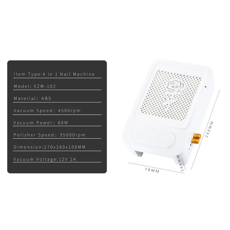 XZM-102 Multi-function 4-in-1 Nail Drill Machine Dust Collector Salon Nail Kit Gift with LED Desk Lamp - US Plug