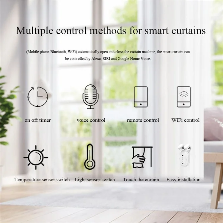 Abridor de Cortina Automático LY-1678-1 Controle por App WiFi Robô de Cortina Inteligente com Temporizador (Abertura Única, Barra)