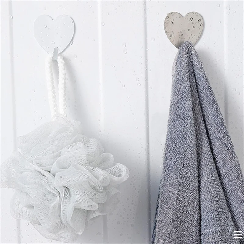 MTAM Heart Shape Stainless Steel Adhesive Hook Room Towel Key Hanger Wall Decoration - Yellow