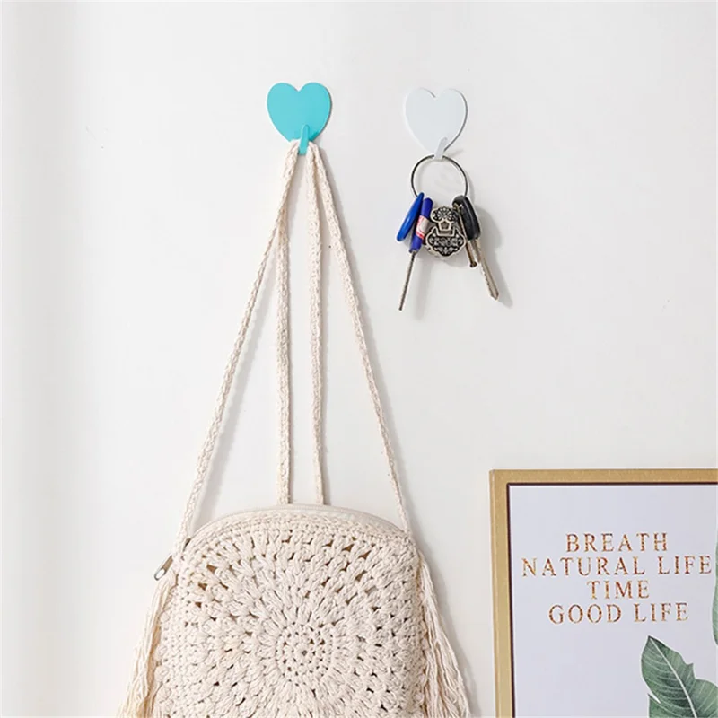 MTAM Heart Shape Stainless Steel Adhesive Hook Room Towel Key Hanger Wall Decoration - Yellow