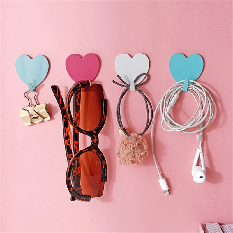 MTAM Heart Shape Stainless Steel Adhesive Hook Room Towel Key Hanger Wall Decoration - Yellow