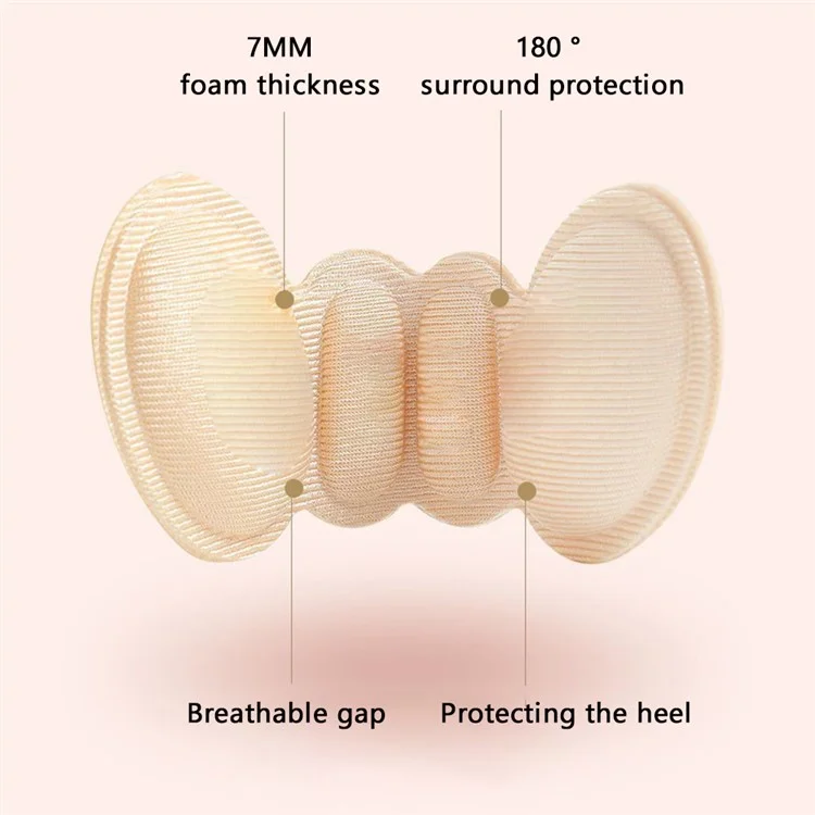 1 Pair 6mm Butterfly Shape Women Insoles for Shoes Adhesive Heels Pads Liner Protector Sticker, Smooth Type - Nude