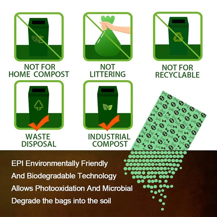 8 Rollos Patrón de Huesos EPI+PE Biodegradables Bolsas de Basura de Desechos Caninos - Verde