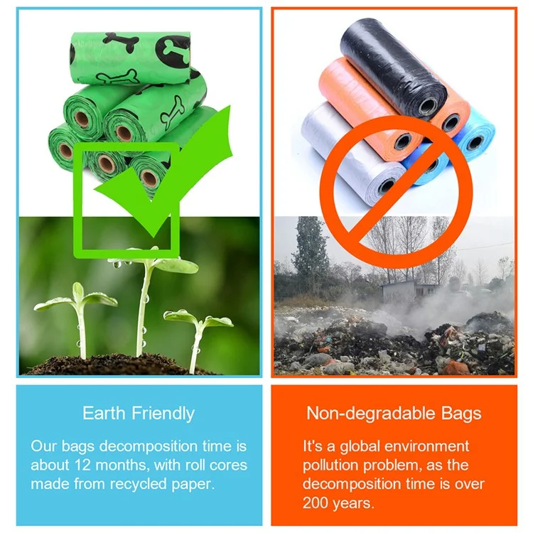 8 Rollos Patrón de Huesos EPI+PE Biodegradables Bolsas de Basura de Desechos Caninos - Verde