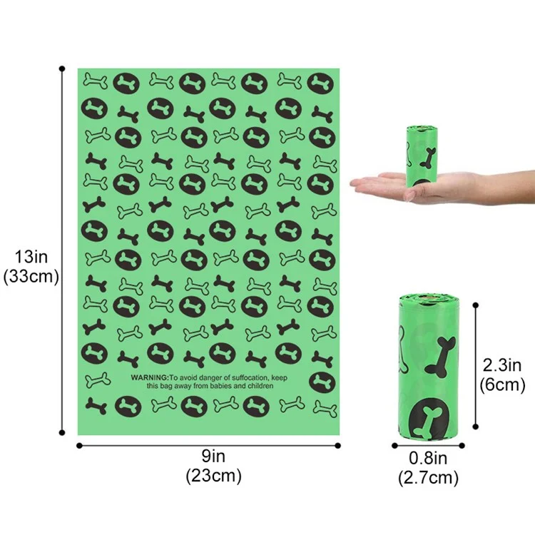 8 Rollos Patrón de Huesos EPI+PE Biodegradables Bolsas de Basura de Desechos Caninos - Verde
