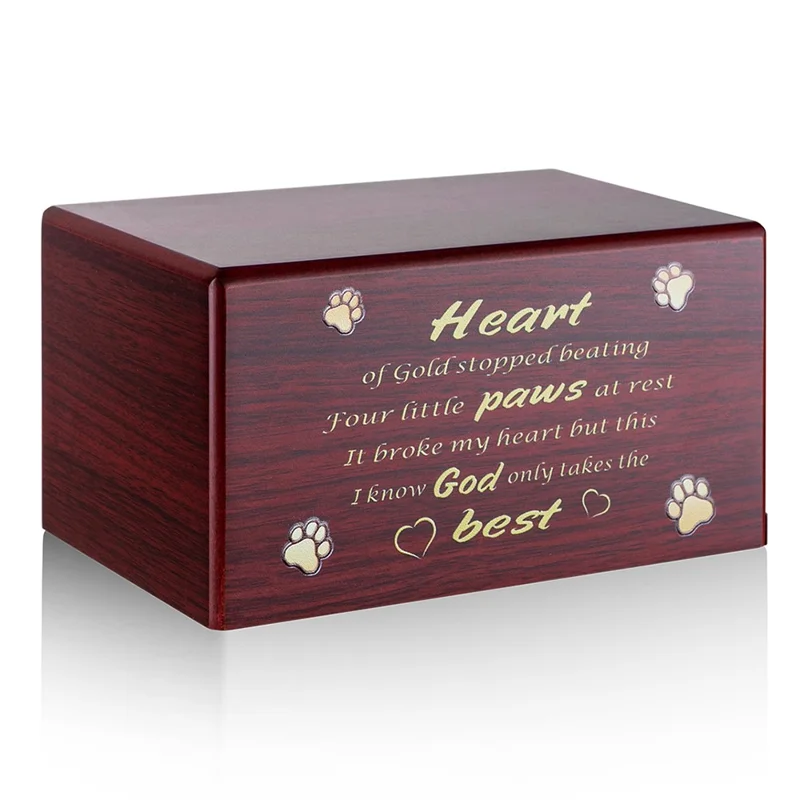 Paw Pattern Wooden Pet Cremation Ash Urn Storage Case Cat Dog Keepsake Memory Box