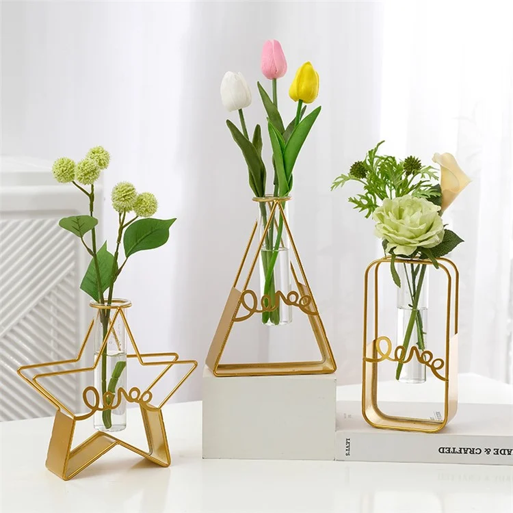 Eisen Art + Glaskolben Pflanzer Hydroponic Blume Vase Home Decor - Rechteck