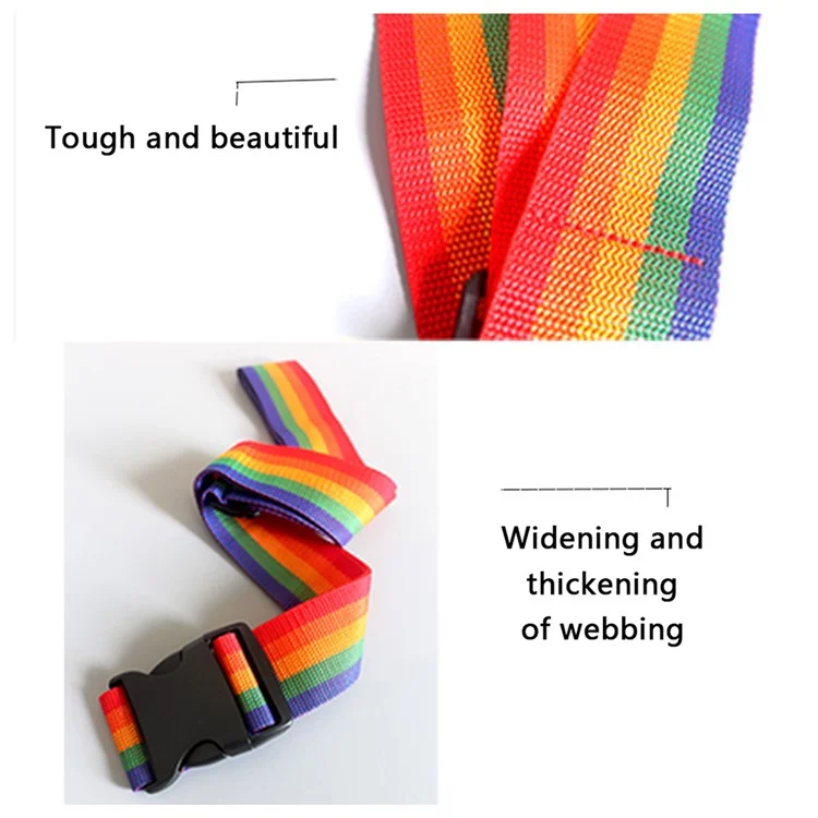 Sangle de fixation ajustable pour valise, sangle d'emballage pour voyage, boucle de sangle de valise (sans mot de passe) - Arc-en-ciel