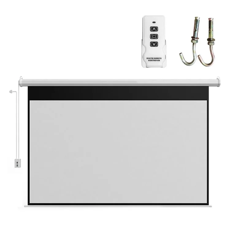 Retractable Auto Locking 60-inch 4:3 Projection Screen Conference Home Ceiling Wall Mount RC HD White Projection Screen, 220V EU Plug