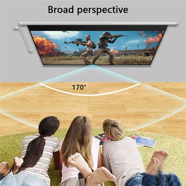 Retractable Auto Locking 60-inch 4:3 Projection Screen Conference Home Ceiling Wall Mount RC HD White Projection Screen, 220V EU Plug