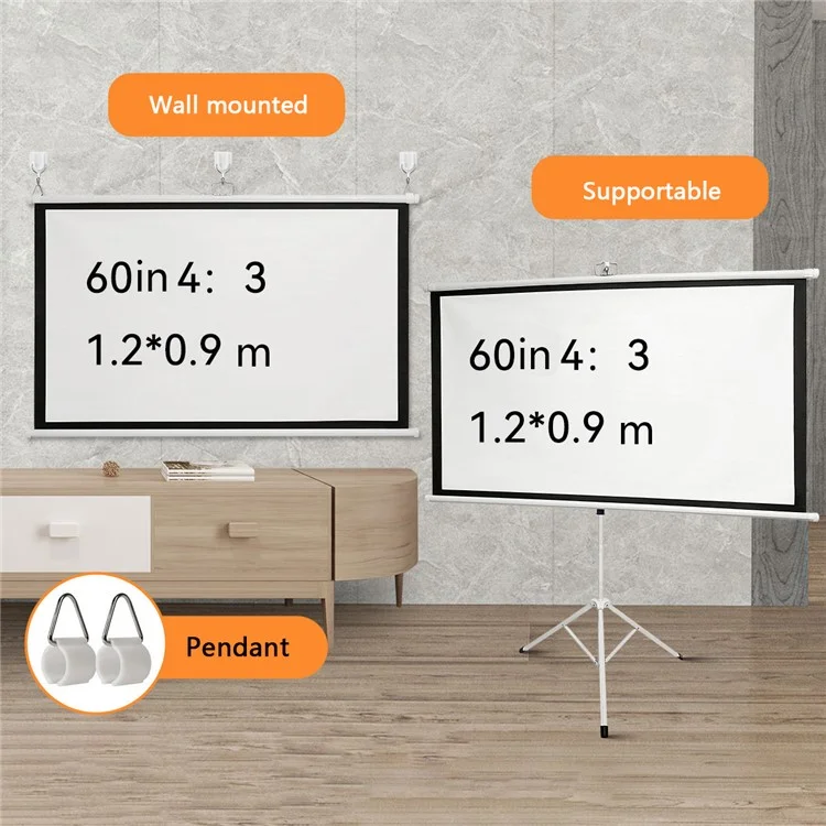 4K Photon Projection Screen Portable Wall Mounted / Floor Standing 60-Inch Projector Screen - White / 4:3